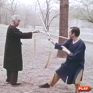 Cheng Man-Ching fencing with student in the park