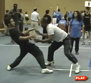Josh Waitzkin and Jan C. Childress competing in restricted step push hands