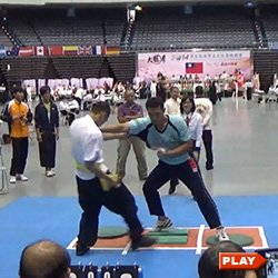 Tuishou Chen scoring point in fixed step push hands