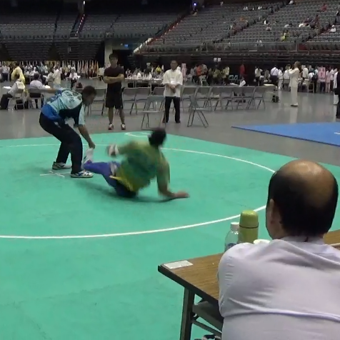 Tuishou Chen pushing opponent to the ground in moving step competition